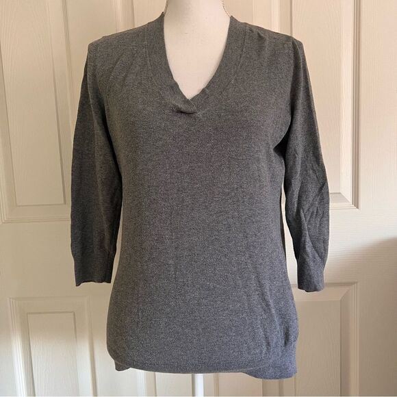 Ann Taylor Loft V neckline Cotton Sweater Heather Grey Medium - Picture 1 of 5